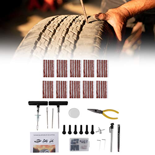 Комплет за поправка на гуми 93 парчиња - комплет за поправка на пункција на рамни гуми, алатки за поправка на брза гума, алатки
