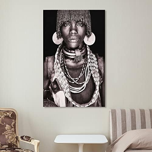 Африкански постери за портрет портрет црно-бело wallидно платно постери за печатење слика за дневна соба спална соба канцеларија кујна декор 24x36inch рамка-стил