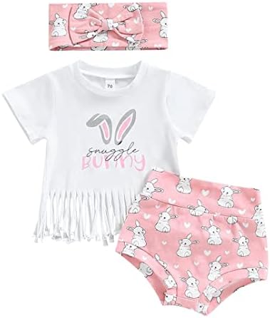 Guodeunh дете бебе девојче Велигденски облеки за зајаче мијалки со кратки ракави маици врвови за зајаци/shallвонче поставува облека