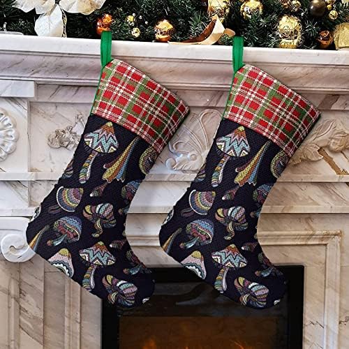 Психоделични разнобојни печурки продолжени божиќни чорапи за одмор Реверзибилна промена во боја на магичен фонд за Божиќно дрво камин