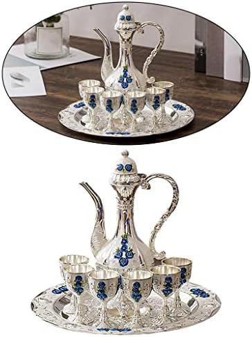 Baoblaze Нобл сет декоративни колекционерски чаши и чинија за сервирање луксузен украсен венчален софтвер за венчавки, сребрена сина роза