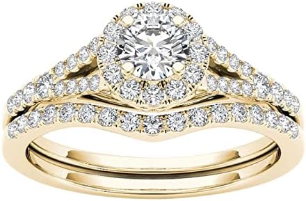 Венчавки за венчавки прстени кружни кубни цирконија CZ годишнина ветувачки прстен за жени невестински поставени во злато