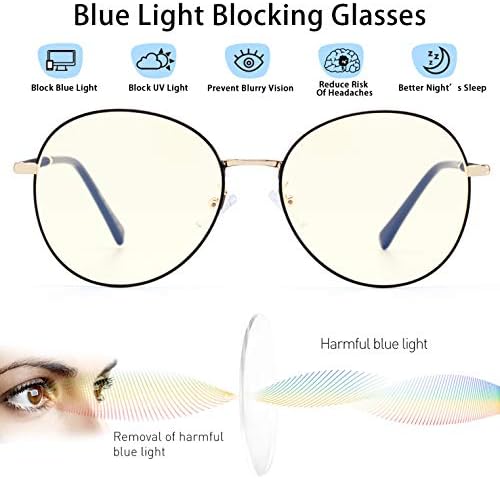 Linno Тркалезна Сина Светлина Блокирање Компјутерски Очила Со Метална Рамка За Мажи Жени, Заштита Од Ув400 Анти Отсјај Анти Замор Намалување На