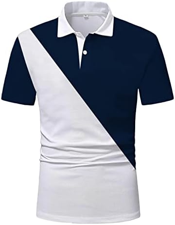 HDDK Mens Golf Polo кошули, летни ленти за печатење врвови за кратки ракави тенок вклопувачки случајно копче за тешка кошула