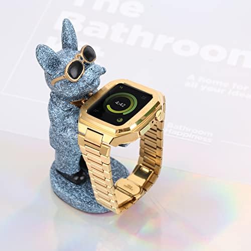 Kqoo Watch Case+Ремен За Iwatch Band 44mm 45mm Челична Метална Нараквица за Apple Watch 8 7 44mm 45mm SE Серија 6 5 4 Cover Band