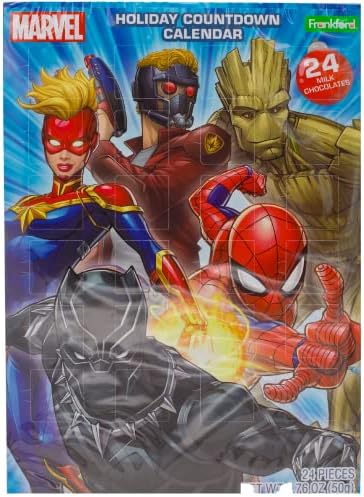 Needzo Marvel Avengers X Spiderman Доаѓањето Календар 2023, 24 Ден Одмор Одбројувањето Со Млечно Чоколадо Парчиња, Пакет од 2