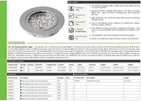 Transolid SA9005HDALWH Sensio HD LED 24V 1.65 W Алуминиум Вдлабнатина-Површина Пак Светлина, Кул Бела