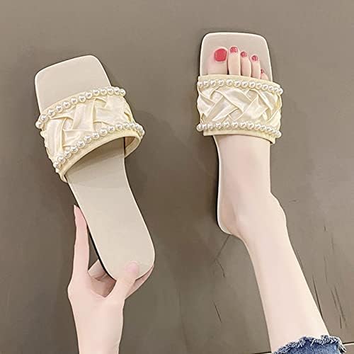 Модни летни жени сандали лесни рамни ленти со обичен плетенка папучи на плажа сандали пешачење жени чевли