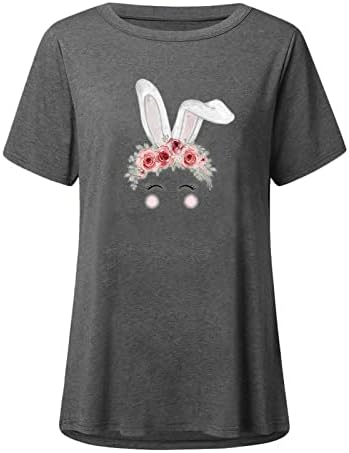 Женски врвови летни преголеми кратки ракави со долга кошула за замав, симпатична зајаче 2023 Велигденски кошули скријте ја стомачната