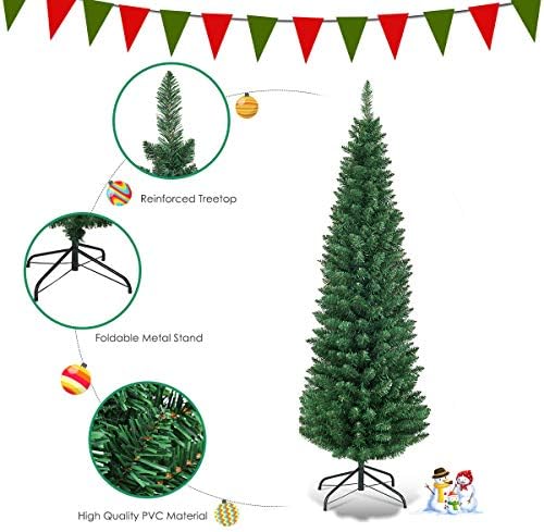 Gooplus 6ft молив новогодишно дрво, вештачко тенок новогодишно елка, 400 совети за гранки, премиум ПВЦ игли, со здрав метален