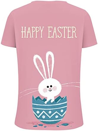 Блуза екипа за кратки ракави со кратки ракави длабоко против вратот памук цветни графички каваи животински зајаче носии маица 2x