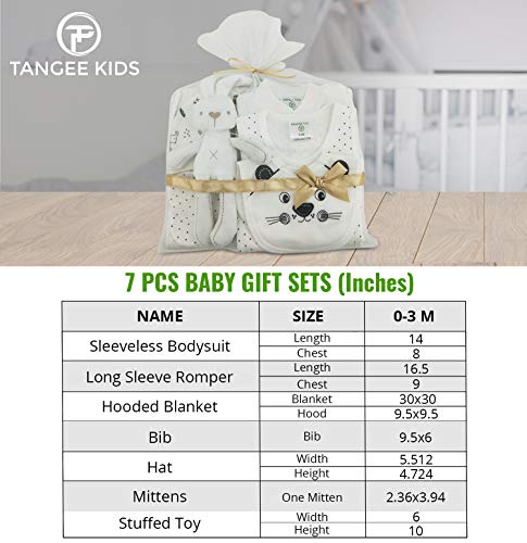 Tangee Kids Baby Подарок Подарок Сет 7 парче слонова коска, бејби туш новороденче Премиум памук облека за бебиња момче, регистар на подароци,