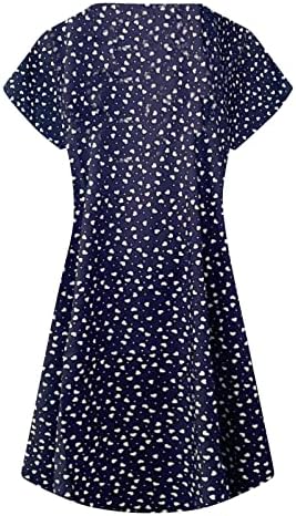 Вончеј Флорал фустан за жени летна обична мода лабава точка печатена кратка ракав V-врат за замав плус големина тенок фустани