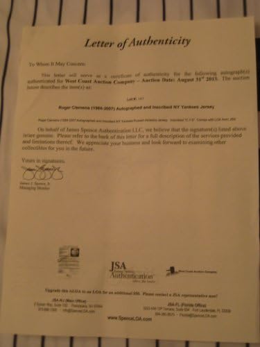 Роџер Клеменс потпиша њујорк јенкис автограм Џерси ЈСА Автентициран