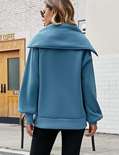 Flygo женски преголем половина патент пуловер долг ракав џемпер четвртина патент худи трендовски есен мода y2k облека тинејџери