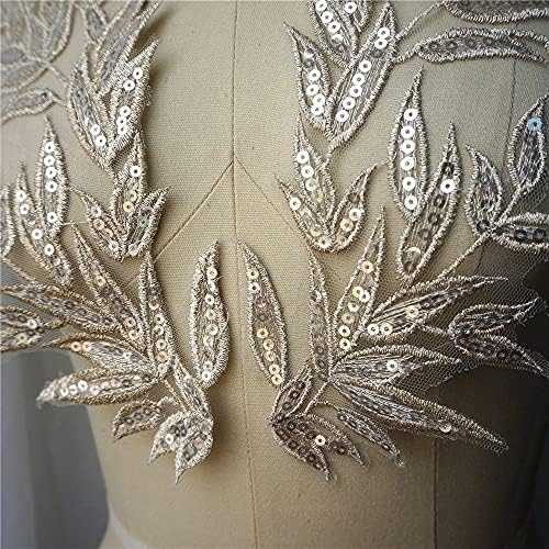 Uxzdx 2pcs светло златен лист лисја од чипка ткаенина од ткаенина везена наметка јака јака залепници за свадбена декорација фустан DIY