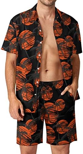 Weedkeycat палми за зајдисонце за зајдисонце машка облека за плажа 2 парчиња хавајски копче надолу со кошула Краток ракав и шорцеви