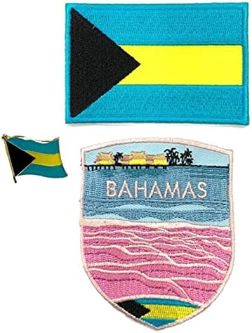 А-Еден 3 парчиња Пакет- Пинк Пинк Пејт Пејт Плажа+Брух и значка на знамето на Бахама, Апликација на розово крајбрежје, туристички