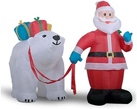 Отец Божиќна декорација на надувување Дедо Мраз, кој држи поларна мечка, торба за подароци од одмор на отворено градинарски двор