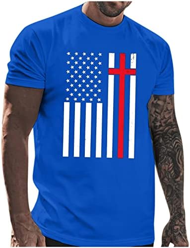 Машко летно секојдневно американско знаме за печатење маица блуза со кратки ракави со кратки ракави на кратки ракави на американско знаме