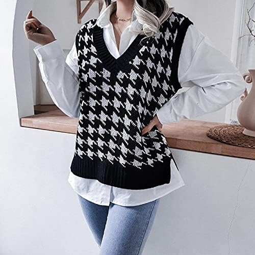 Nokmopo есен џемпери за жени колеџ стил случајна лабава плетена елек мода со џемпер со џемпер за џемпери графички џемпер графички
