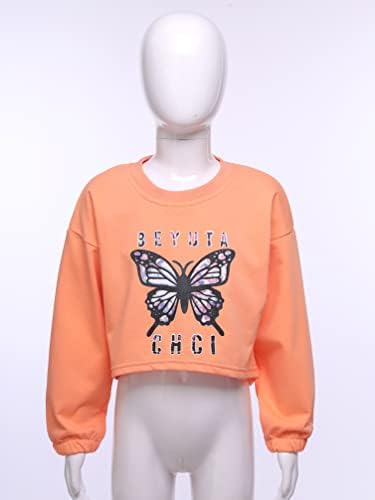 Haојо девојки Пеперутка печати маичка со долги ракави маица пулвер танцова култура на атлетска кошула