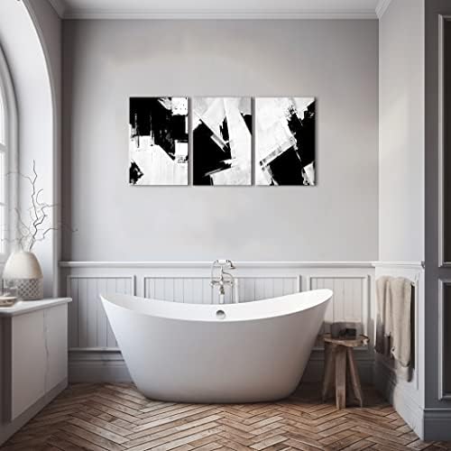 Црно -бело апстрактна wallидна уметност на Swdryuz, црно сликарско мозочен удар со текстурирани уметнички дела, црно -бел wallиден декор