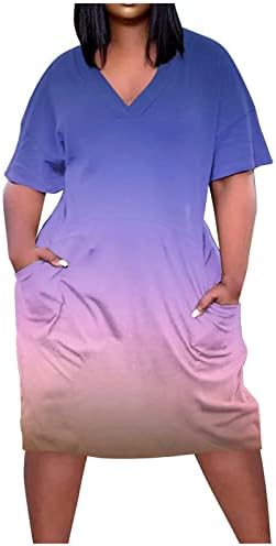 Нумалер Гроздобер Фустан За Жени Со Џебови Плус-Големина V Вратот Краток Ракав Гроздобер Цветни Макси Фустан