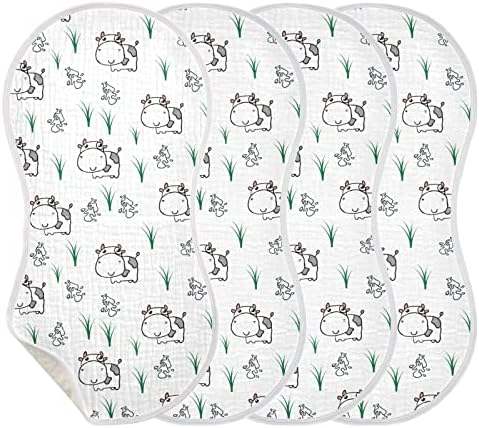 Yyzzh симпатична крава и трева млеко шема Муслин плескави крпи за бебе 4 пакувања памучни бебиња за миење садови за момчиња