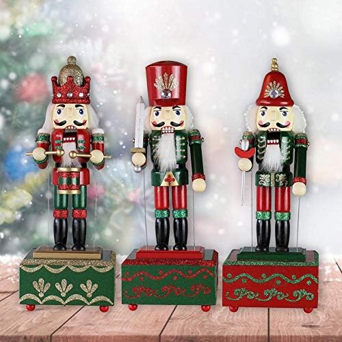 XJJZS Божиќна музичка кутија со оревчести војници Декорација Божиќ роденден подарок Pinewood оревчести тапанар меч