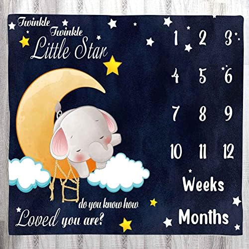 Месечно ќебе на бебето, црно ноќно небесно месечно, слон за бебиња ќебе, ќебе, ќебе, трепкање трепет мала starвезда, 48х40 инчи бебето