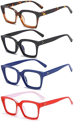 Mmoww Очила За Читање Жени Преголеми Очила За Читање Ретро Опра Стил +2.25 Сино Светло Блокирање Плоштад Читач 4 Пакет