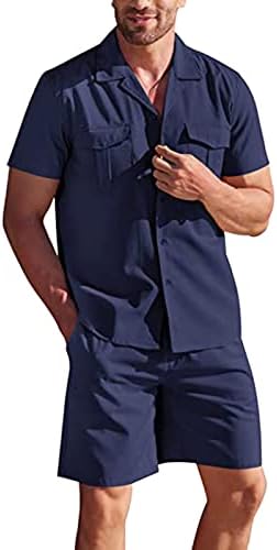 Стоута машка кошула со цврста боја и шорцеви одговараат на две парчиња, активни тренинзи за потпови на тренингот Топ и долни комплети