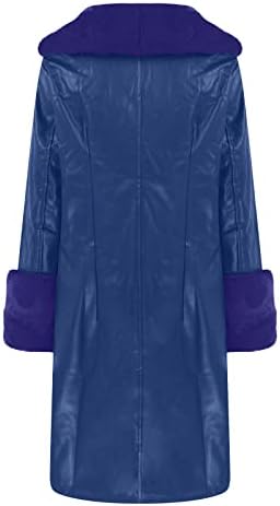 Овермален женски кожен палто јака зимска модна лапава долга ракав патент плус големина палто за обични јакни