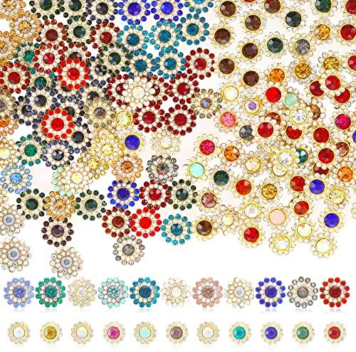 200 парчиња копчиња за ринстони, цветни копчиња, стаклени кристални цветни облици на розови копчиња за украси за плетење занаетчиски накит
