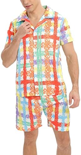2 парчиња облека Облеки за мажи со џебови тропски хавајски кошула и кратки комплети модни маички за мускули на хаваи
