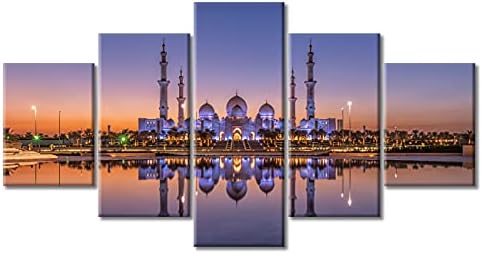 Tumovo Голема џамија на Абу Даби wallидна уметност Уметноста на Обединетите Арапски Емирати на платно 5 парчиња wallидни слики исламска wallидна декорација за дневна соба к