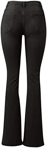 Женски мода цврста боја џин панталони разгорени затегнување на колкот на колкот тенок фармерки мода тенки елегантни фармерки