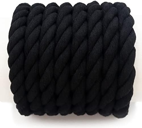 Синилу црно памучно јаже 3/8 инчи x 100 стапки изопачено декоративно густо јаже за занаети, виси wallидови, украси за дома, нож на макраме,