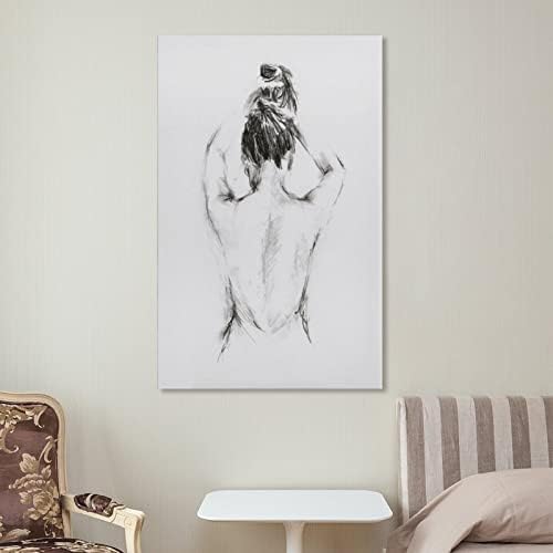 Femaleенски линиски цртање платно сликање апстрактна гола жена по бања минималистичка постер wallидна уметност слика платно сликарство