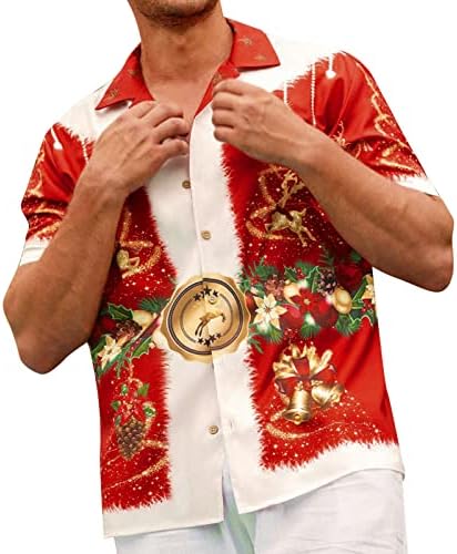 XXBR Божиќно копче за мажи, надолу со кошули Краток ракав Божиќ Дедо Мраз Костими за забави Редовно вклопување новини за дизајнер на дизајнер