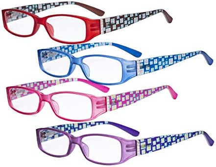 Очила за дами за очи 4 пакувања - Стилски читатели за жени кои читаат со раце и кристали на шема +1,25