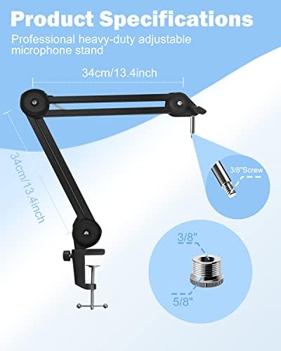 Setop Quadcast Микрофонски држач за рака - тешка за суспензија на игри со тешки држачи за суспензија на гејминг со универзален