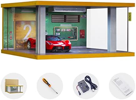 SIKIVOT 1 Alds Scale Parking Model Car ， Diecast Garage Scene Display ， Displass на гаража на скала ， 2 простор за паркирање со LED