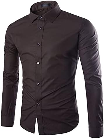 Машка џокер со цврста боја, обична кошула со долги ракави, стилски бизнис тенок кошула копче јака кошула кошула
