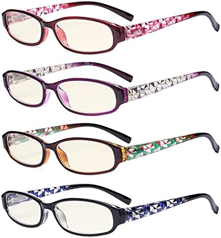 Очила за Очи 4 Спакувајте Мали Леќи Компјутерски Очила за Читање За Жени Сина Светлина Што Ги Блокира Читателите +1.25