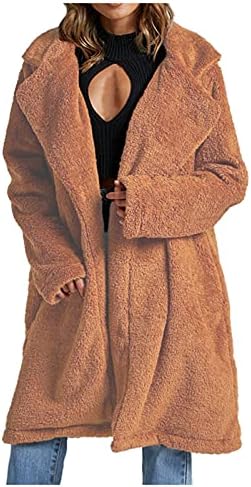 Женско руно долго палто зимско топло случајно плус големина палто палто цврсто тенок лаптоп јакна со долг ракав задебелен кардиган