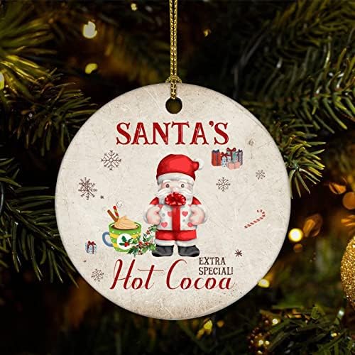 Hotешкиот украс на Cheyan Santa's Hot Cacoa, украс за новогодишна елка за Божиќни украси Снегун порцелански украс Божиќ што виси украс