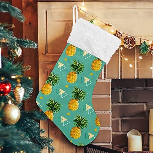 Божиќни чорапи овошје ананас сина геометриска триаголник бел плишани манжетни мерцеризирани кадифени семејни празници персонализиран
