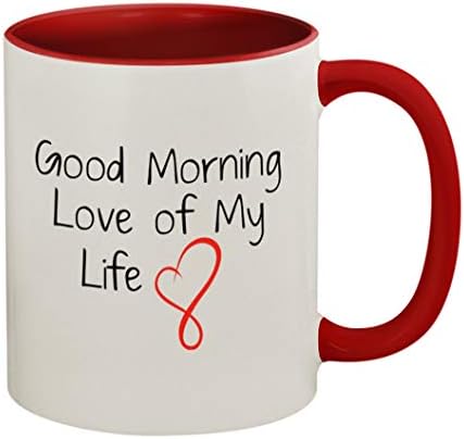 Добро утро Loveубов на мојот живот 169 - Убав смешен хумор 11oz обоен внатре и ракувај цврста керамичка чаша за кафе, црвена боја, црвена